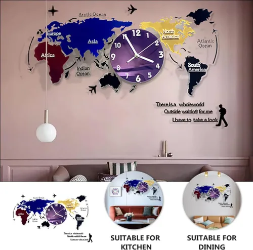 Vista 9 de Wakauto Norse Decor - Reloj de pared de metal grande para colgar en la pared, mapa del mundo, decoración de arte moderno, reloj de pared silencioso