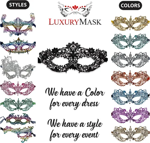 Vista 5 de Masquerade Mask For Women Lace Masquerade Masks for Masquerade Party, Proms, Venetian Party, Mardi Gras, Halloween & Cosplay