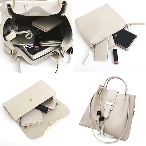 Vista 6 de Juego de 3 bolsas de mano y cartera para mujer, bolsos de hombro, bolsos de mano, bolsos con flecos