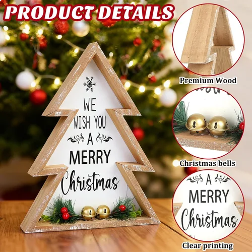 Vista 3 de Decoraciones de mesa de Navidad para el hogar, centro de mesa de árbol de Navidad, decoración interior de madera, árboles de Navidad rústicos