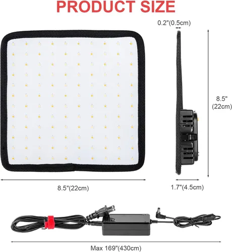 Vista 7 de Fomito Panel de luz LED flexible plegable, iluminación suave regulable en la cámara, 2500K-6500K CRI95, a prueba de salpicaduras para fotografía