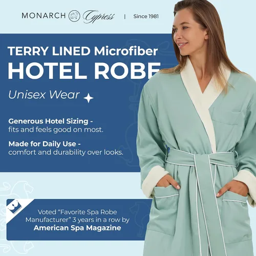 Vista 2 de Bata de hotel de microfibra con forro de rizo - Albornoz de spa de lujo por MonarchCypress