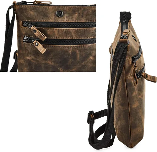 Vista 4 de Bolso bandolera para mujer, pequeño bolso de cuero real, bolso cruzado de viaje vintage hecho a mano