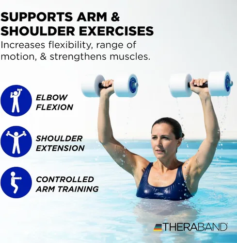 Vista 5 de THERABAND Pesas de agua, mancuernas acuáticas para fitness en la piscina, 2 pesas de espuma con agarre acolchado para aeróbicos acuáticos, terapia
