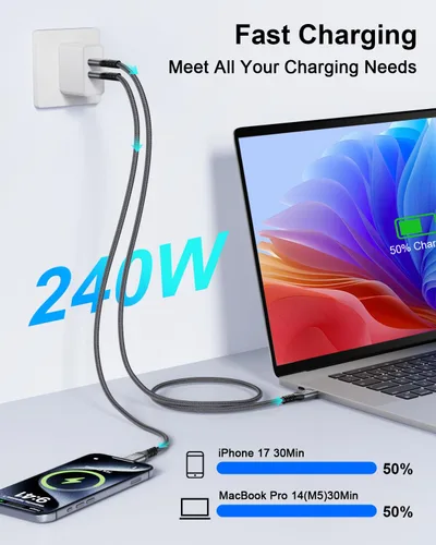 Vista 4 de Cable USB 4 V2 de 80 Gbps para cable corto Thunderbolt 4 de 1.64 pies, ancho de banda Boost 120Gbps para 16K/Dual 8K, PD 240W carga rápida para USB