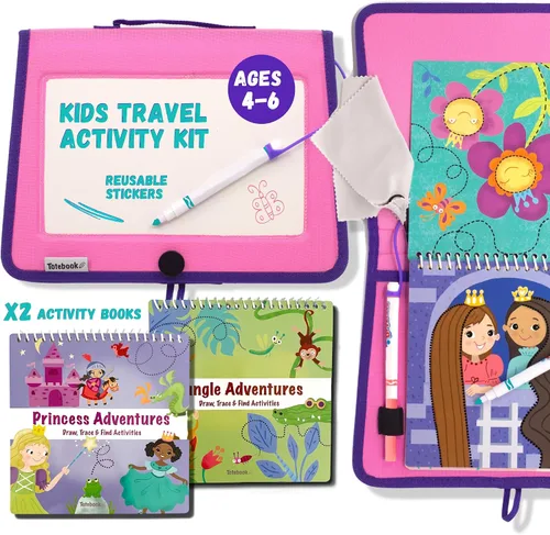 Vista 19 de Totebook Libro de Actividades Educativas de Viaje para Niños con Marcadores Lavables - Actividades de Auto y Avión, Juguetes Educativos para Niños