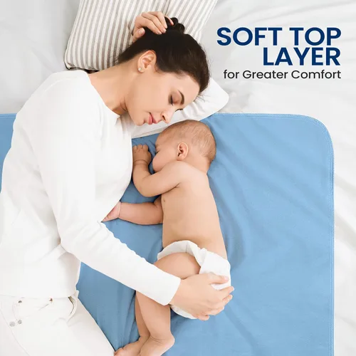 Vista 4 de Serenelife Paquete de 4 almohadillas reutilizables para cama para incontinencia azul, de 34 x 36 pulgadas, para adultos, niños y mascotas
