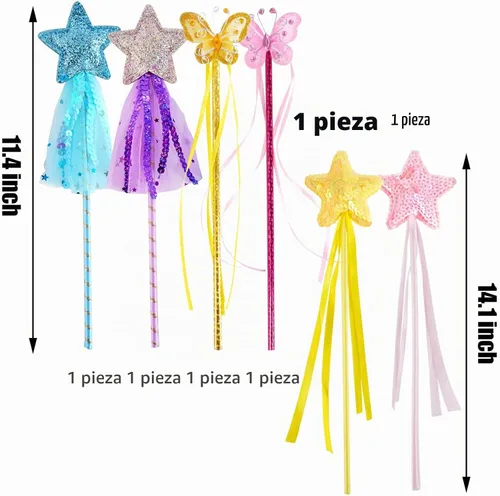 Vista 2 de BANBALLON Juego de 6 varitas mágicas de princesa para disfraz de princesa, juego de rol, regalo de fiesta de cumpleaños