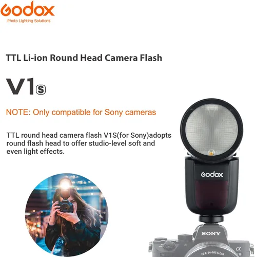 Vista 5 de GODOX V1 V1-S Flash para Sony, 76Ws 2.4G TTL Speedlite para Sony HSS 1/8000s, 480 disparos a potencia completa, batería recargable de iones