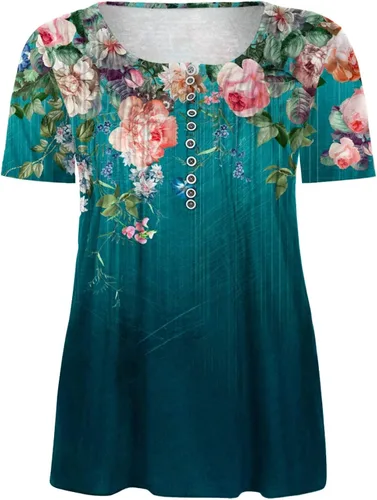 Vista 4 de DASAYO Womens Dressy Casual Tops Shirts Floral Print Summer Trendy Tunic Blouse Vintage Bohemian Shirt Tops Outfits 2023