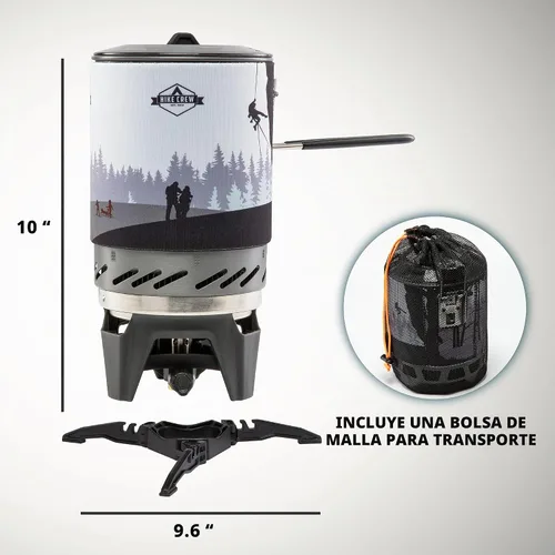 Vista 3 de HikeCrew - Estufa portátil a gas y sistema de cocina, placa de cocina compacta para acampar con olla de 1 litro, tapa de silicona, mango plegable