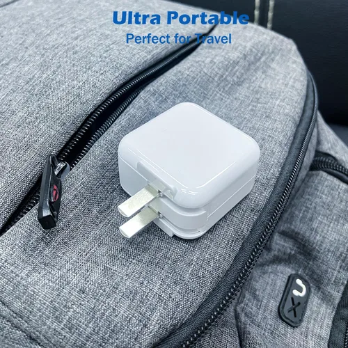 Vista 7 de Cargador para iPad, adaptador de bloque portátil plegable rápido de 12W USB para iPad, con cable de carga USB A a Lightning para iPhone, compatible