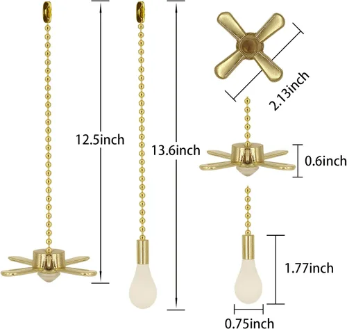 Vista 4 de Cadena de tracción de ventilador de techo de 12 pulgadas con bombilla decorativa esmerilada de 0.12 pulgadas y cadenas extensoras de cable