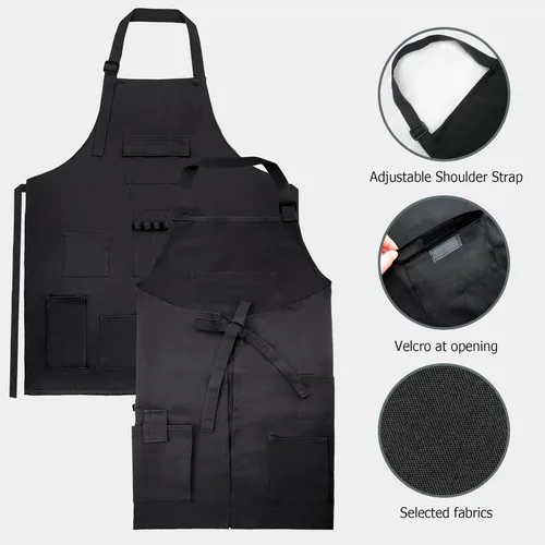 Vista 4 de boshiho Delantal de pintura para adultos, hebilla ajustable, delantal de peluquero con bolsillos para mujeres/hombres/unisex, delantal de trabajo