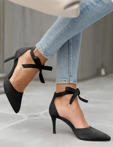 Vista 3 de Zapatos de tacón alto para mujer, con puntera puntiaguda, lazo al tobillo, clásico, para oficina, vestido especial, zapatos de fiesta