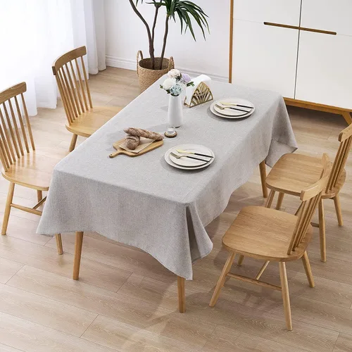 Vista 4 de STP GOODS Mantel rectangular de lino sintético, resistente al agua, para comedor, otoño, mantel plegable para mesa de comedor (verde, 59.1 x 59.1 in)