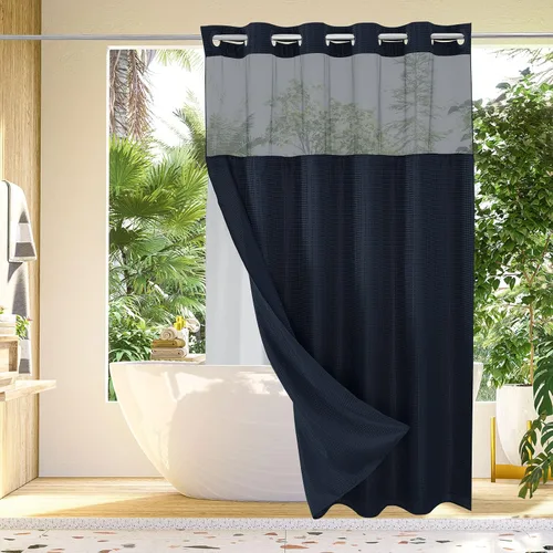 Vista 35 de Gibelle: cortina de ducha pequeña para baño de 36x74, cortina de ducha de punto gofre con juego de forro de tela a presión, no necesita ganchos