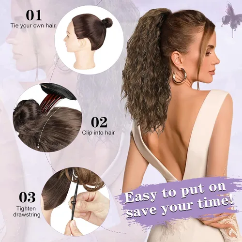 Vista 4 de Extensión de cola de caballo de 18 pulgadas, extensiones de cola de caballo de 18 pulgadas, extensiones de cabello sintético para cola de caballo