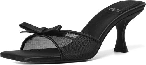 Vista 33 de Mostrin - Sandalias con tacón de gatitos para mujer, con punta redonda con lazo, vintage, sexy, de tacón aguja, sin talón, para fiesta y uso diario