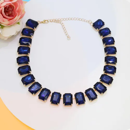 Vista 7 de Gargantilla de cristal con diamantes de imitación para mujer, pieza de declaración de esmeralda, collar de cadena dorada con cuello de cristal