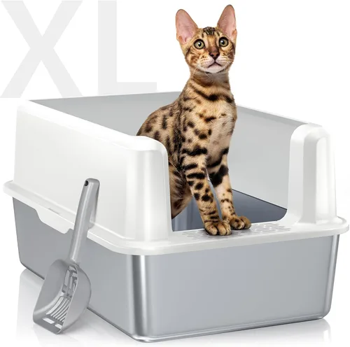 Vista 15 de WoofiGo Caja de arena cerrada de acero inoxidable para gatos con tapa, caja de arena extra grande XL para gatos grandes, bandeja de arena de metal