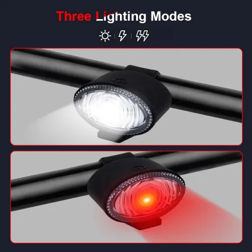Vista 5 de Paquete de 4 luces traseras para correr y bicicleta, luces LED de seguridad recargables por USB, IP44, impermeable, 3 modos, 6500 K, luz trasera