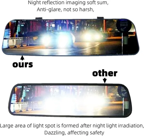Vista 8 de Espejo retrovisor, espejo HD antirreflejo de 9.56 pulgadas, espejo retrovisor universal para interior del automóvil con ventosa ajustable y diseño