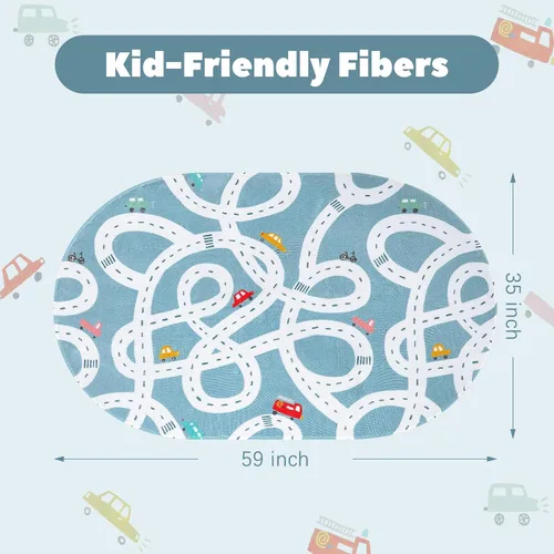 Vista 2 de LIVEBOX Alfombra de Juego Antideslizante Azul de 3'x5' para Niños, Alfombra de Carretera Lavable a Máquina para Sala de Juegos, Alfombra de Sala