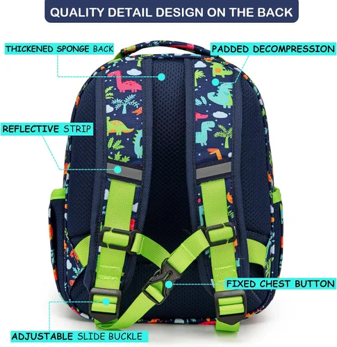 Vista 2 de MINGHUICHIC Mochila para niños pequeños, niñas, niños, jardín de infantes para guardería y preescolar, Dinosaurios, Mochila para niños pequeños