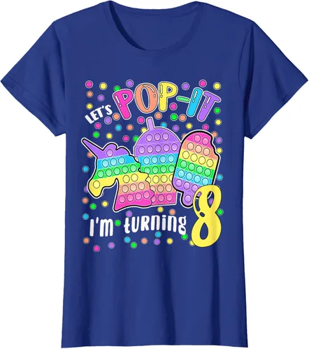 Vista 87 de Let's Pop-it I'm turning 8 Colorful 8th Birthday - Camiseta para niña, Negro