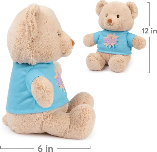 Vista 6 de GUND "Be Brave" Oso de Mensaje Sostenible con Camiseta Azul, Oso de Peluche Hecho de Materiales 100% Reciclados para Edades de 1 Año en Adelante
