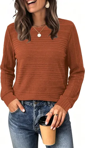 Vista 7 de WIHOLL Camisetas de manga larga para mujer, trajes de otoño, camisas de Caqui
