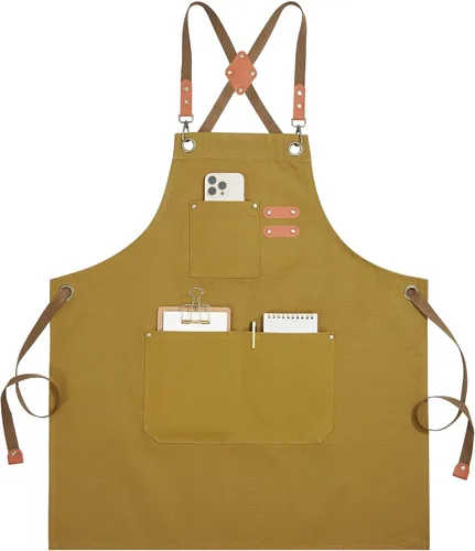 Vista 8 de Syntus Delantal de chef para hombres y mujeres, delantal de cocina con bolsillos, delantales ajustables resistentes a las manchas Negro