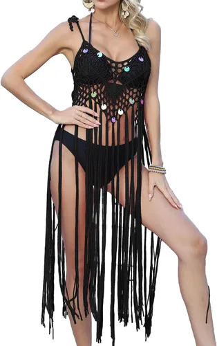 Vista 8 de CXINS traje de baño sexy de encaje hecho a mano con borla de ganchillo para mujer 01 Negro