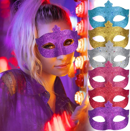 Vista 7 de 30 máscaras de Mardi Gras máscara de máscaras a granel para mujeres y hombres máscara veneciana de plástico con purpurina brillante máscaras