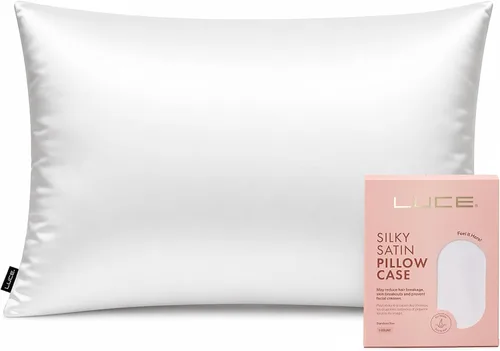 Vista 6 de LUCE Funda de almohada de satén de 600 hilos, comodidad sedosa para cabello y piel, similar a las fundas de almohada de seda para un sueño