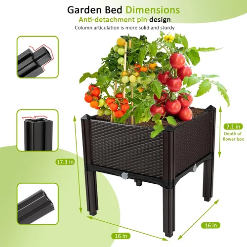 Vista 3 de Jardineras elevadas para plantas al aire libre con patas, jardineras rectangulares elevadas, jardín, patio, balcón, terraza para plantar flores