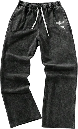 Vista 18 de SOLY HUX Pantalones deportivos holgados Y2k con cordón para hombre Gris oscuro