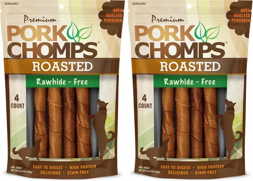 Vista 9 de Pork Chomps Masticables de piel de cerdo horneada para perros, giros de 6 pulgadas, sabores surtidos, 12 unidades Horneado con piel de cerdo real