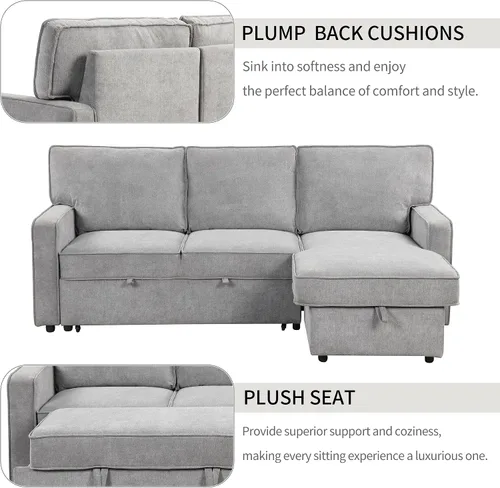 Vista 15 de Sofá modular moderno en forma de U de 115 pulgadas, juego de sofás tapizados grandes con asiento de almacenamiento, sofá cama convertible con diván