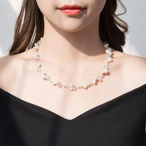 Vista 4 de Collar corto de turquesa con cuentas para mujer, joyería de moda con perlas y cuentas de cristal, regalos de cumpleaños para mujer