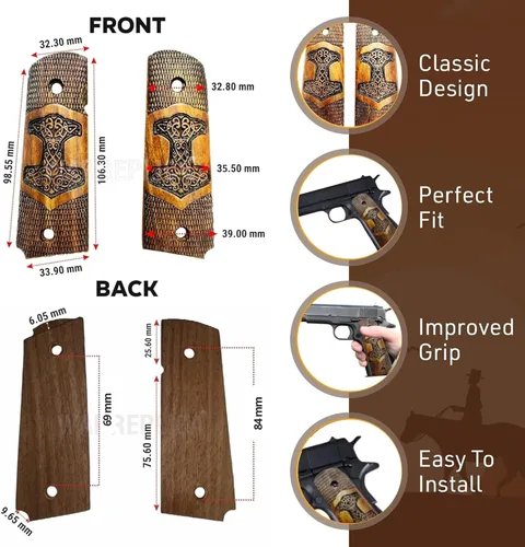 Vista 3 de WWII US M1911 / 1911 .45 Puños de madera - Reproducción