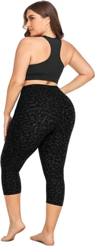 Vista 2 de MOREFEEL Leggings capri de talla grande para mujer con bolsillos, elásticos XL-4XL, control de abdomen, cintura alta, pantalones de yoga negros