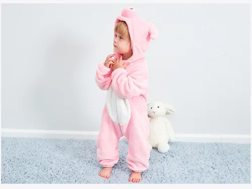 Vista 110 de Mameluco unisex de franela para bebé, disfraz de animal con capucha de dibujos animados