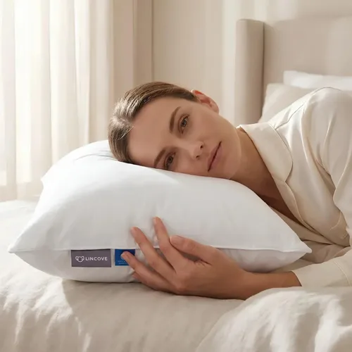 Vista 4 de Lincove Cloud Almohada de Plumón Canadiense Natural, Almohada Blanca de Lujo para Dormir - 625 Fill Power, Funda de Algodón de 500 Número de Hilos