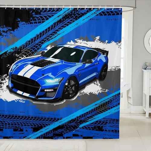 Vista 6 de Erosebridal Construction Truck Shower Curtain 72" Wx72 L Excavator Waterproof Bathroom Accessories Navy Blue Tractor Machinery Vehicle Bath Curtain