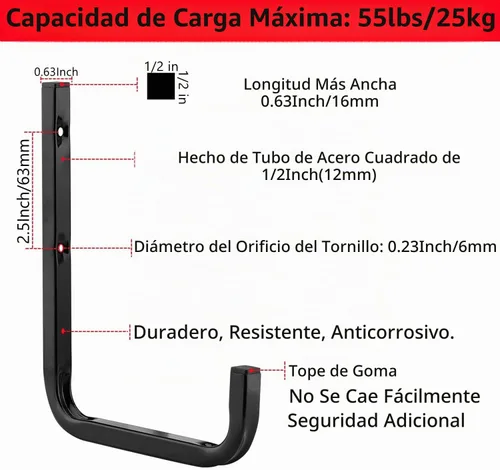 Vista 3 de Gancho de almacenamiento de garaje, colgador de utilidad resistente de montaje en pared de 6.3 pulgadas