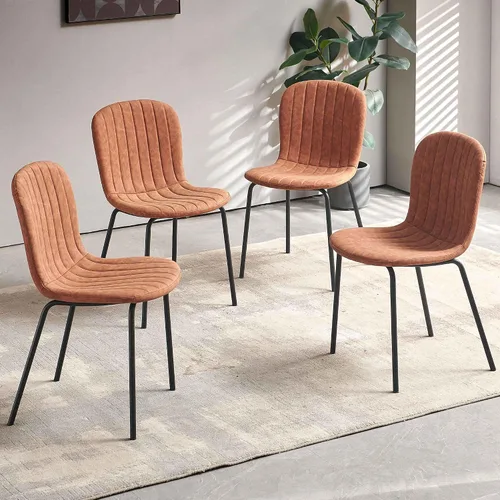 Vista 10 de Juego de 4 sillas de comedor de terciopelo, sillas de cocina modernas con patas de metal para sala, dormitorio, comedor, sillas negras para comedor