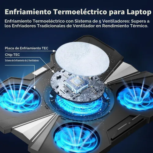Vista 2 de IMMOENUC Almohadilla de refrigeración para laptop con 5 ventiladores y dispositivo Peltier Soporte de enfriador de panel semiconductor ultra