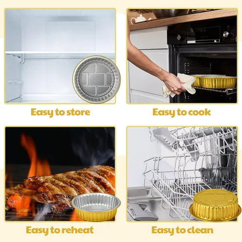 Vista 5 de Zhehao 20 sartenes de papel de aluminio con tapas, 2 moldes desechables de papel de aluminio más grueso y resistente, recipientes de alimentos